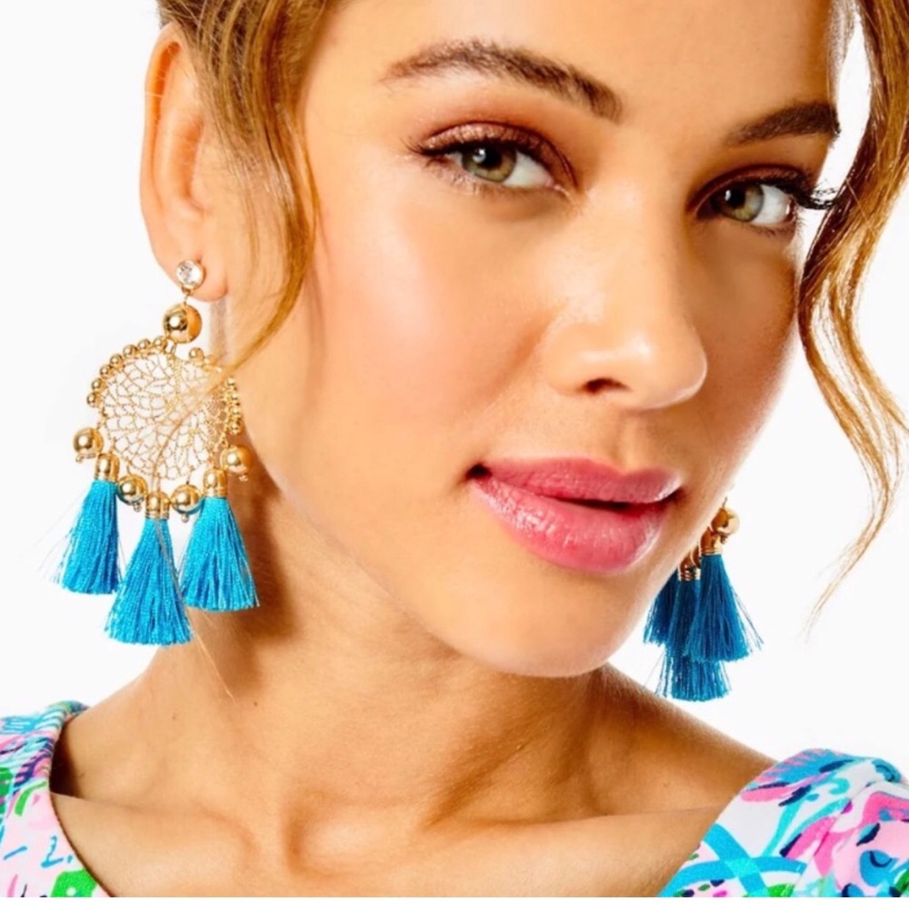 NWT Lilly Pulitzer Sea Dreamer Earrings ( Aqua & Gold) / Dust Bag.